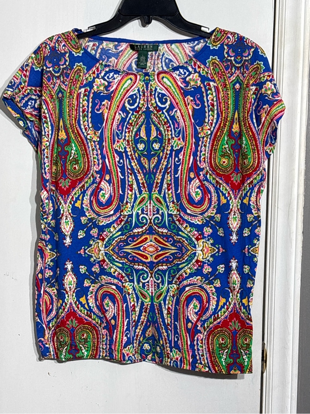 Ralph Lauren Blue Paisley Short Sleeve Tee with Multicolor Print